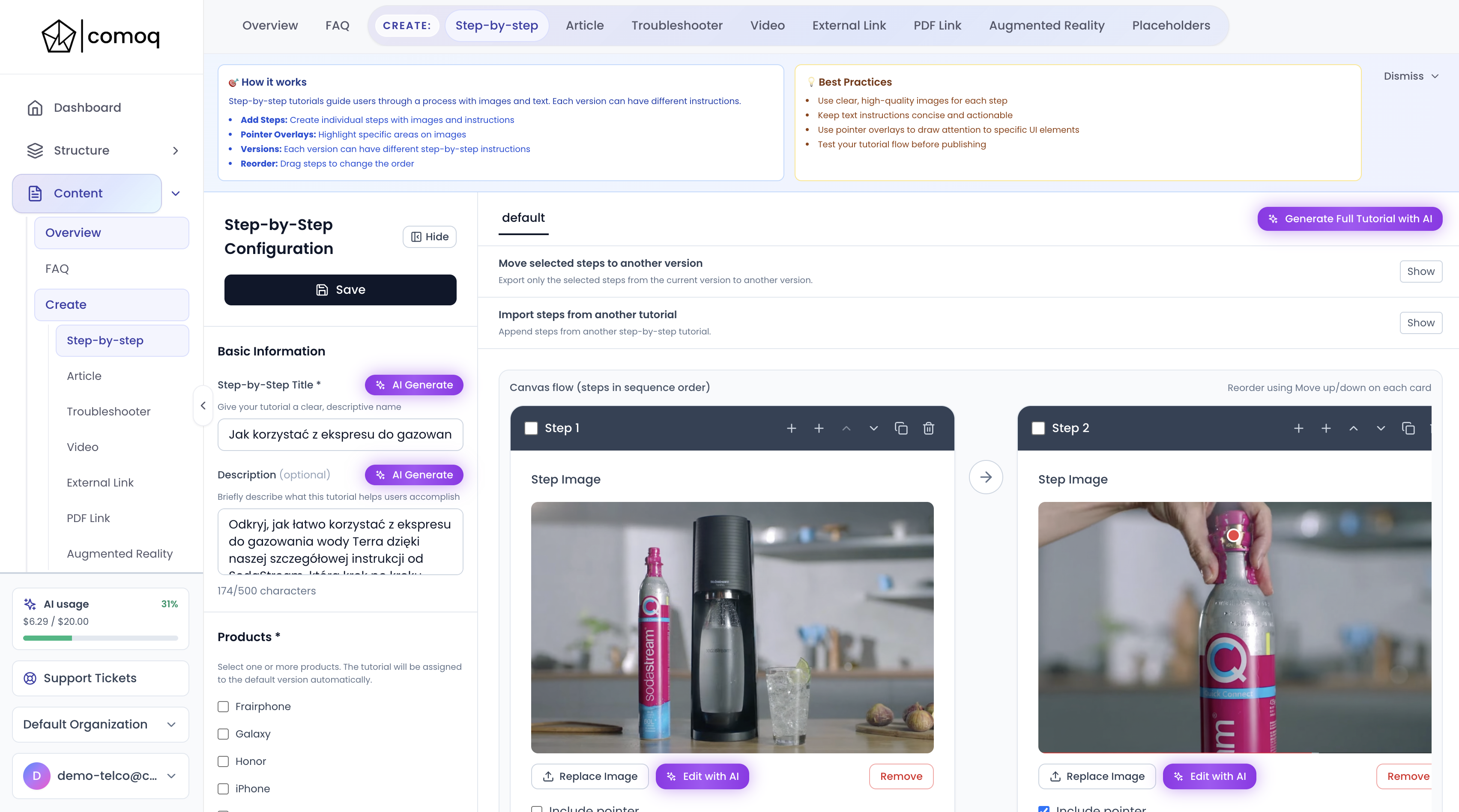 Step-by-step content preview